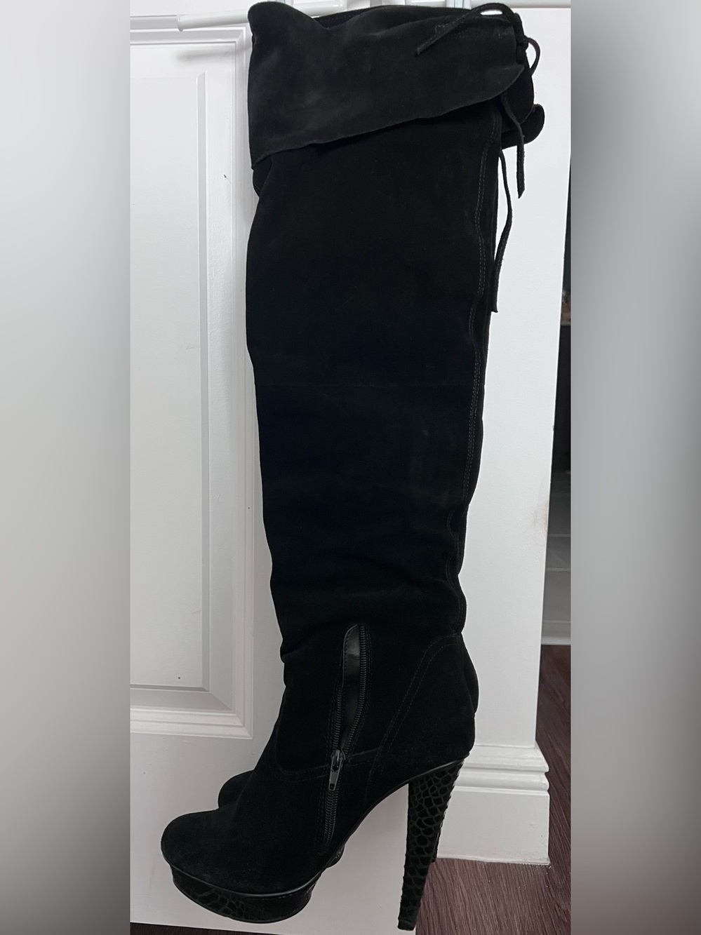 Bakers Black Suede Platform Over-The-Knee Stiletto Boots